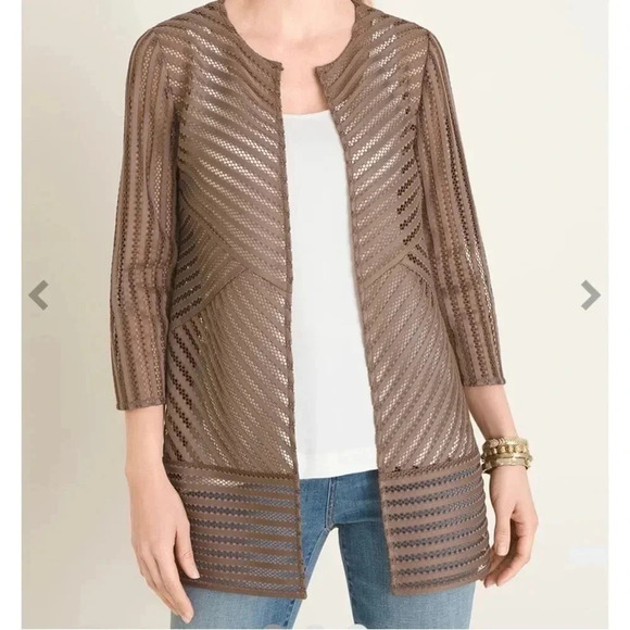 Chico’s Travelers Neutral Stripe Jacket Textured Size 3 ( Large) - Picture 3 of 7